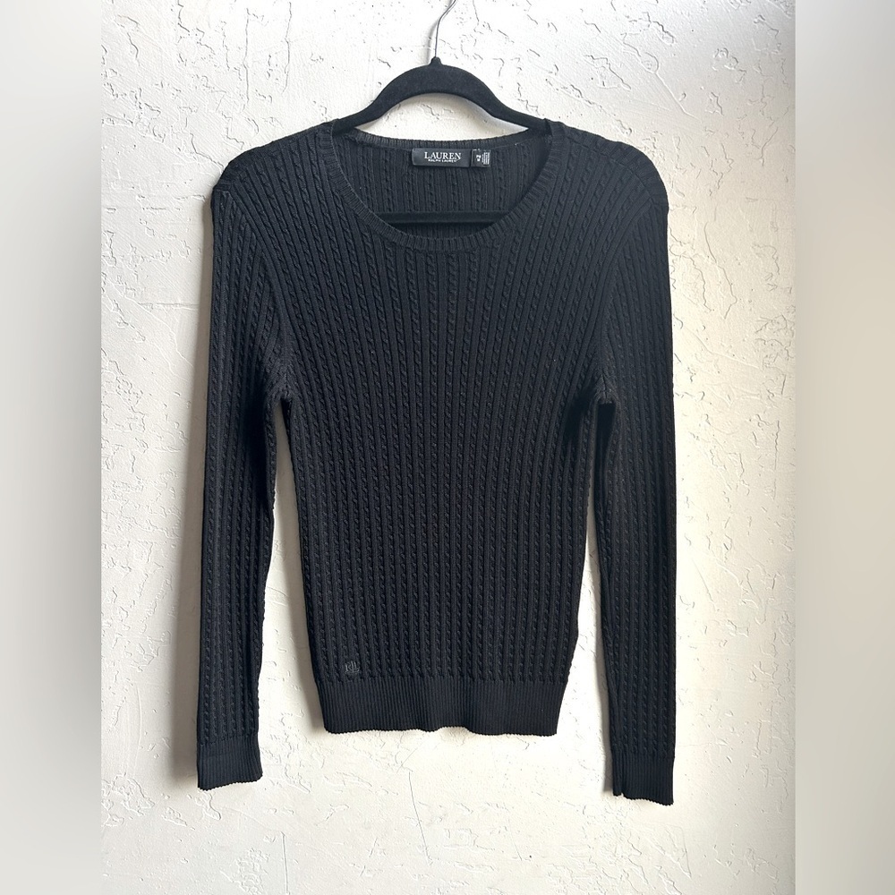 Lauren Ralph Lauren black Cable knit pullover sweater MP oldmoney classic office